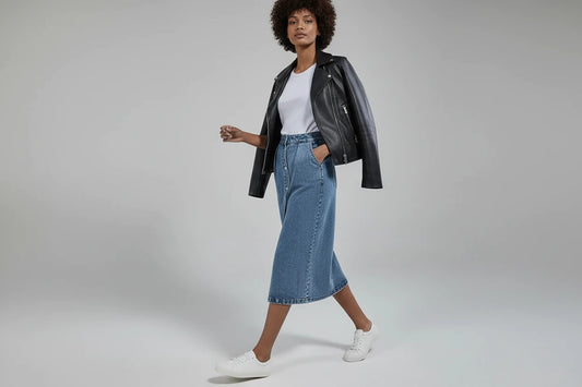 Jeansowa Spódnica Midi z Guzikami - Wysoki Stan DenimFresh