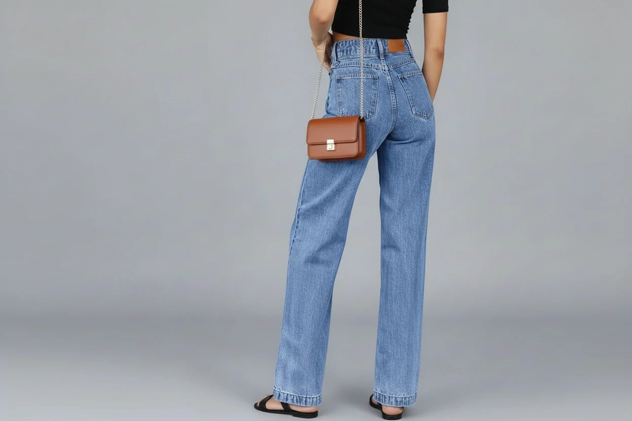 Jeansy Damskie Prosta Nogawka – Mid Waist, Luźny Fason, Stretch, Styl Vintage