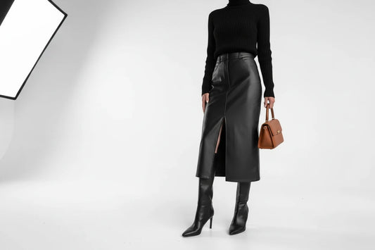 Spódnica Skórzana Maxi z Wysokim Stanem i Rozcięciem - Elegancka Ołówkowa