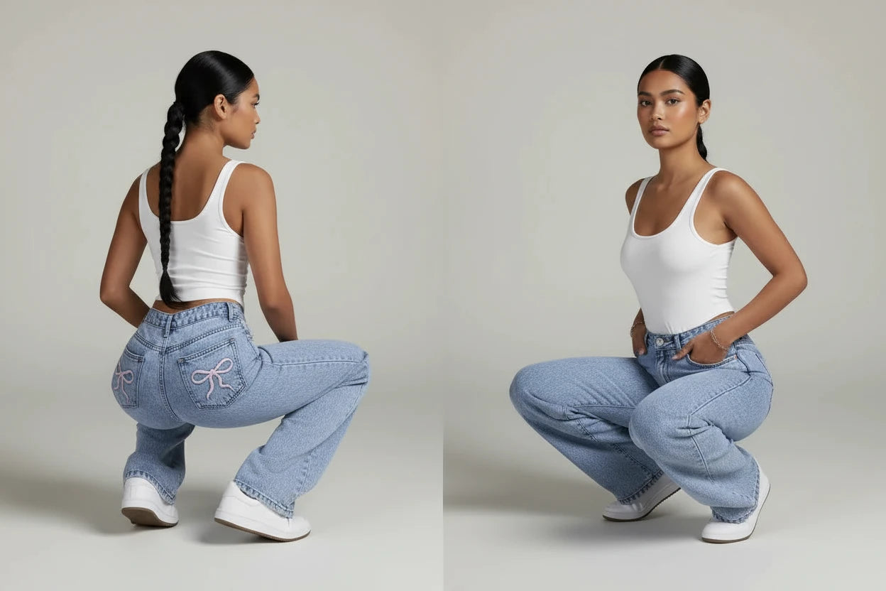 Denim dżinsy Vibe Jr. Szerokie nogawki z kokardą