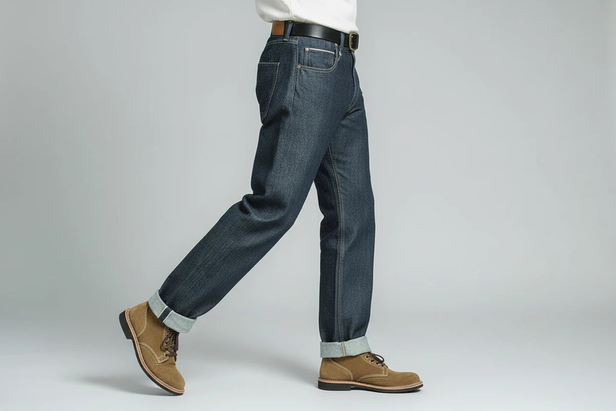 Raw Denim Jeans – Męskie Proste Spodnie z Bawełny