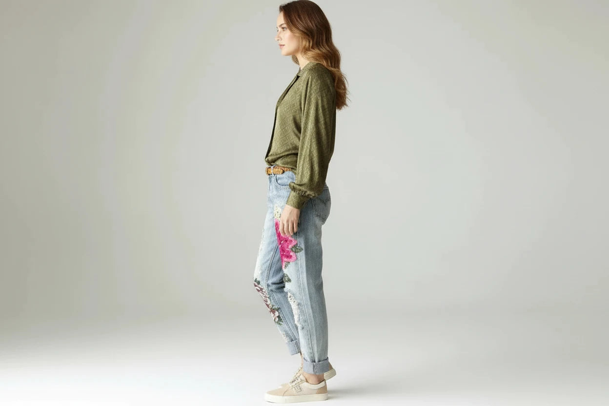 Jeansy Damskie z Haftem Kwiatowym