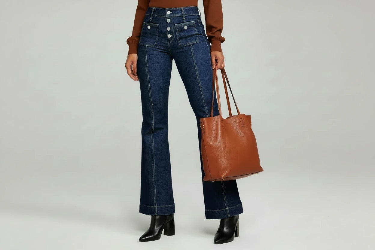 Vintage Flare Jeans High Waist Damskie Jeansy Flare Premium