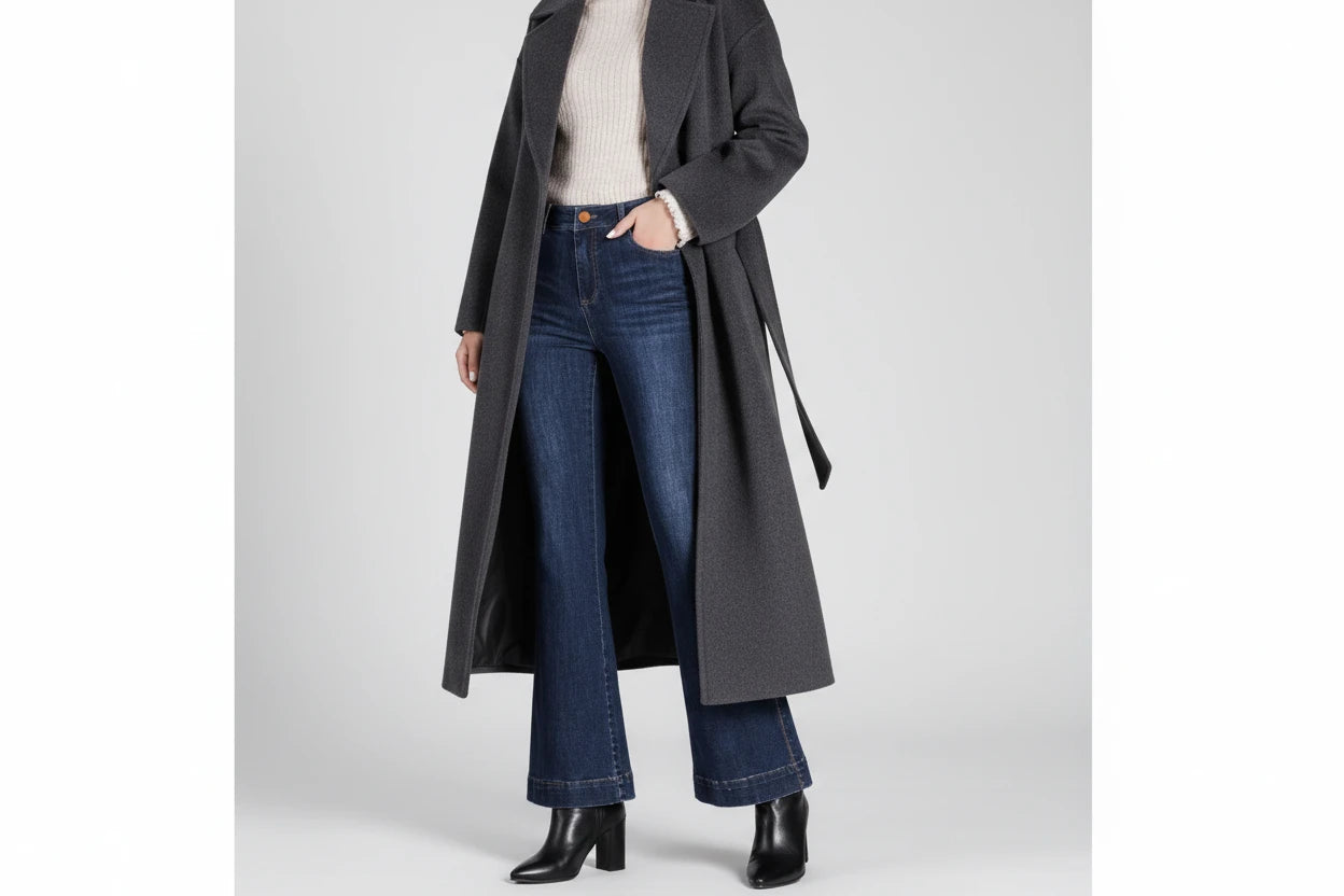 Damskie Spodnie Jeansowe z Bawełny – Wysoki Stan, Elastyczne, Rozszerzane Nogawki