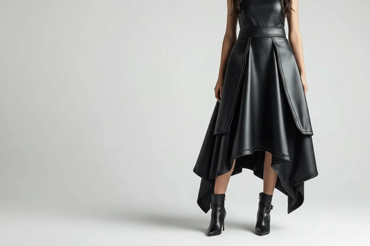 Spódnica Skórzana Plisowana A-Line z Wysokim Stanem - Czarna Elegancka Maxi