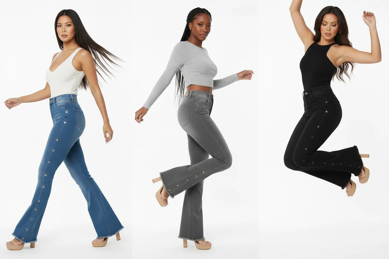 Damskie Jeansy Vintage z Wysokim Stanem – Dzwony, Elastyczne, Długość do Ziemi, Styl Europejsko-Amerykański