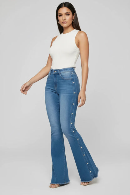 Damskie Jeansy Vintage z Wysokim Stanem – Dzwony, Elastyczne, Długość do Ziemi, Styl Europejsko-Amerykański