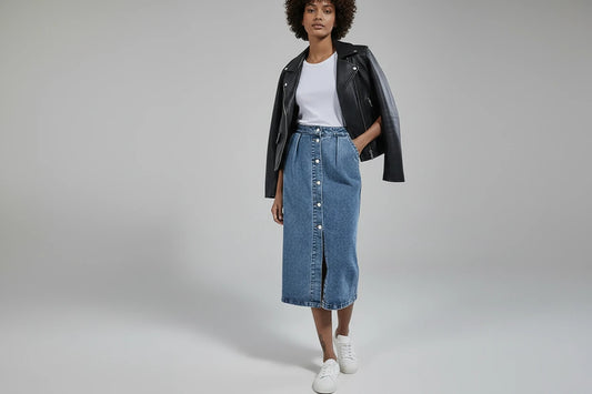 Jeansowa Spódnica Midi z Guzikami - Wysoki Stan DenimFresh