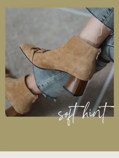 Botki zamszowe jesień/zima kwadratowy obcas