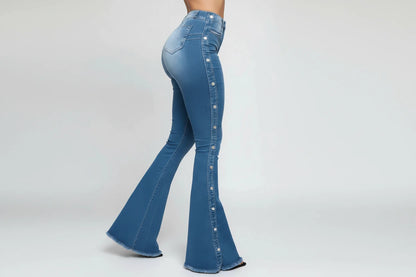 Damskie Jeansy Vintage z Wysokim Stanem – Dzwony, Elastyczne, Długość do Ziemi, Styl Europejsko-Amerykański