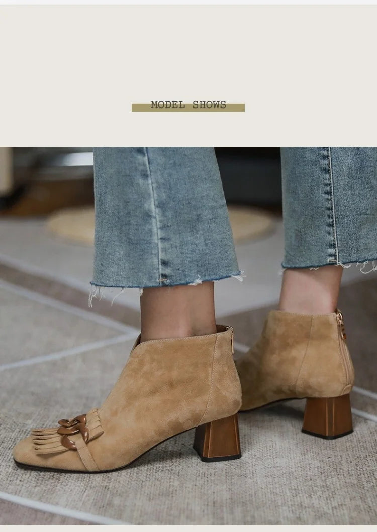 Botki zamszowe jesień/zima kwadratowy obcas