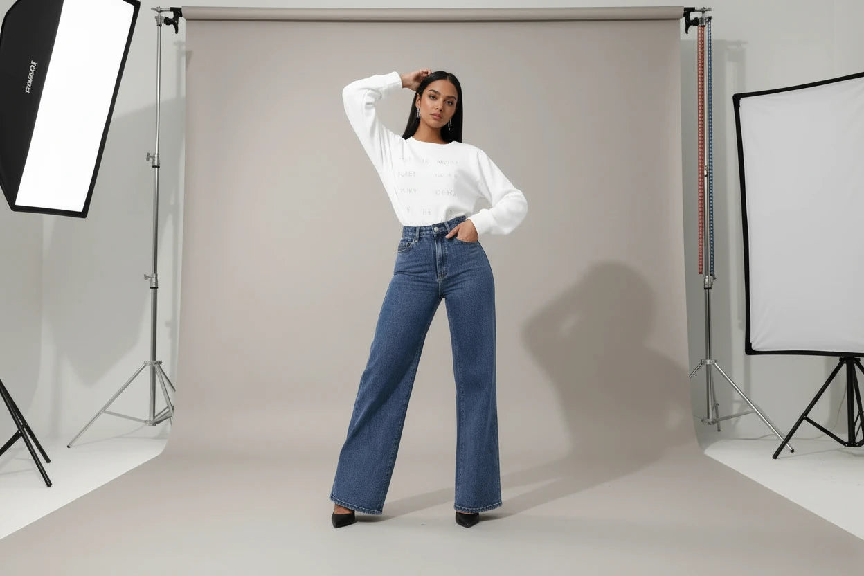 Jeansy damskie wide leg z wysokim stanem Denimfreh