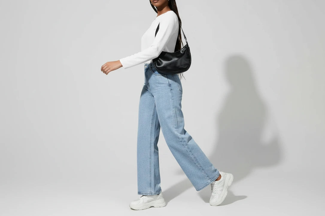 Jeansy damskie wide leg z wysokim stanem Denimfreh