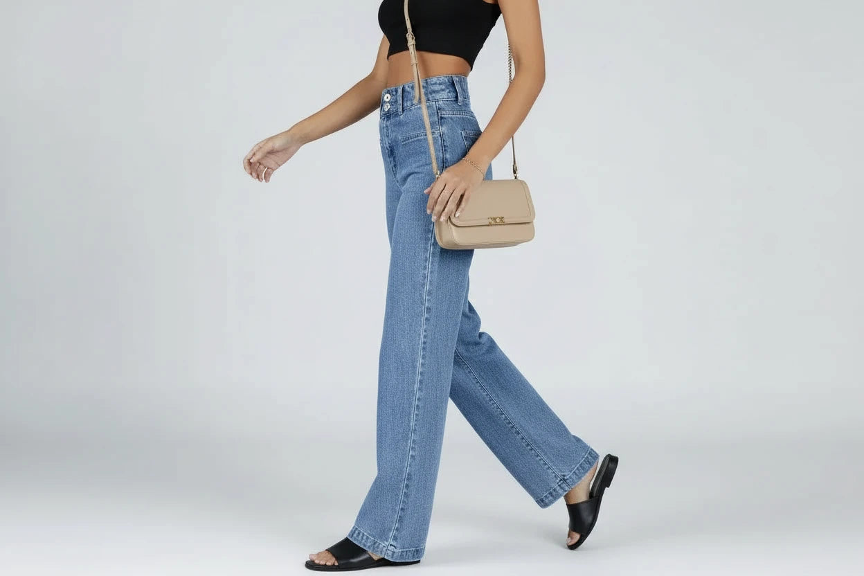 Jeansy Damskie Prosta Nogawka – Mid Waist, Luźny Fason, Stretch, Styl Vintage