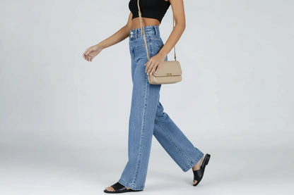 Jeansy Damskie Prosta Nogawka – Mid Waist, Luźny Fason, Stretch, Styl Vintage