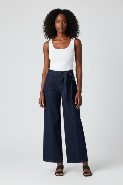 UrbanEase– Damskie Jeansy Vintage z Wysokim Stanem, Letni Denim z Paskiem, Prosty Krój