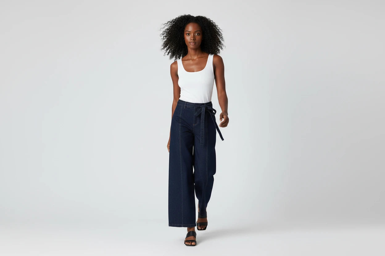 UrbanEase– Damskie Jeansy Vintage z Wysokim Stanem, Letni Denim z Paskiem, Prosty Krój