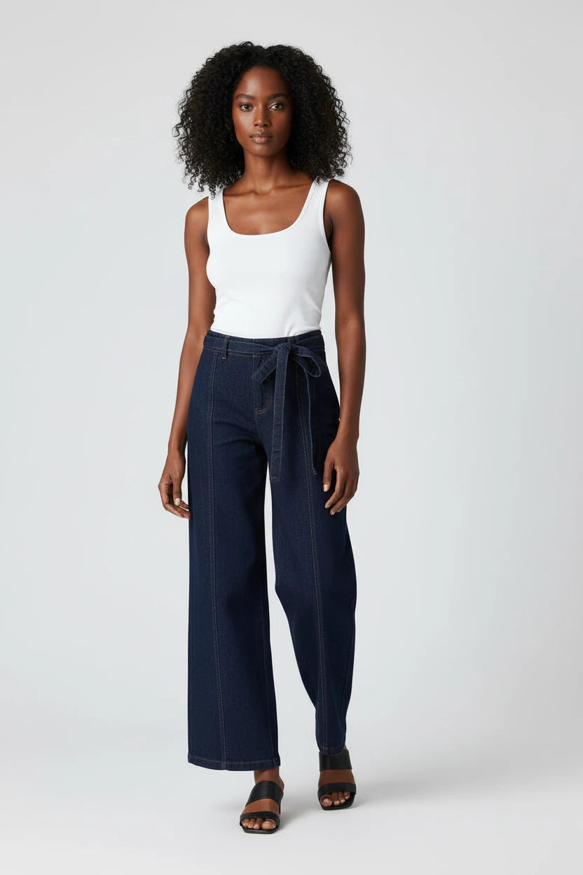 UrbanEase– Damskie Jeansy Vintage z Wysokim Stanem, Letni Denim z Paskiem, Prosty Krój