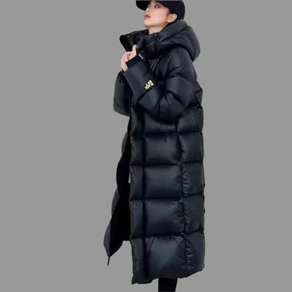 Zimowa Długa Kurtka Damska Puchowa czarna