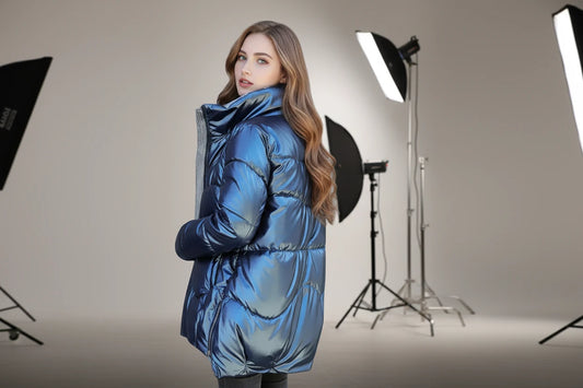 Błyszcząca Wodoodporna Parka zimowa Damska