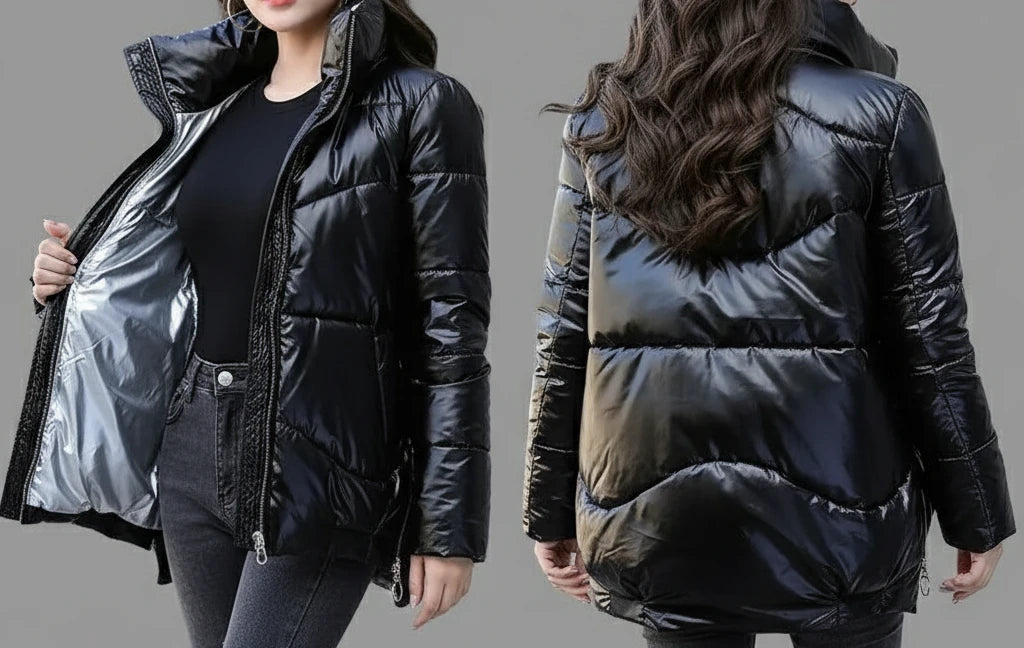 Błyszcząca Wodoodporna Parka zimowa Damska