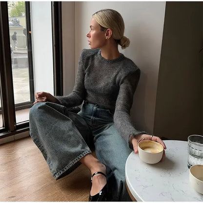 Elegancki Cienki Sweter Dzianinowy Bodycon Ażurowy