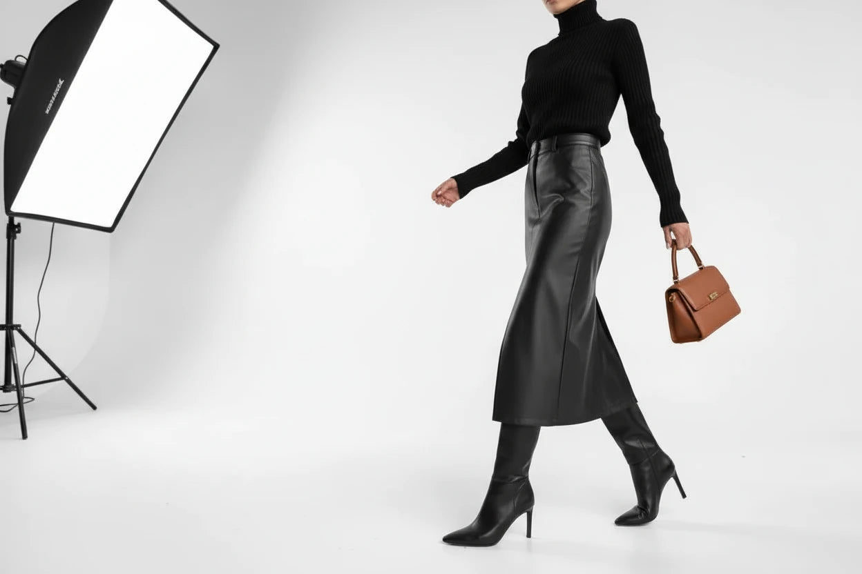 Spódnica Skórzana Maxi z Wysokim Stanem i Rozcięciem - Elegancka Ołówkowa