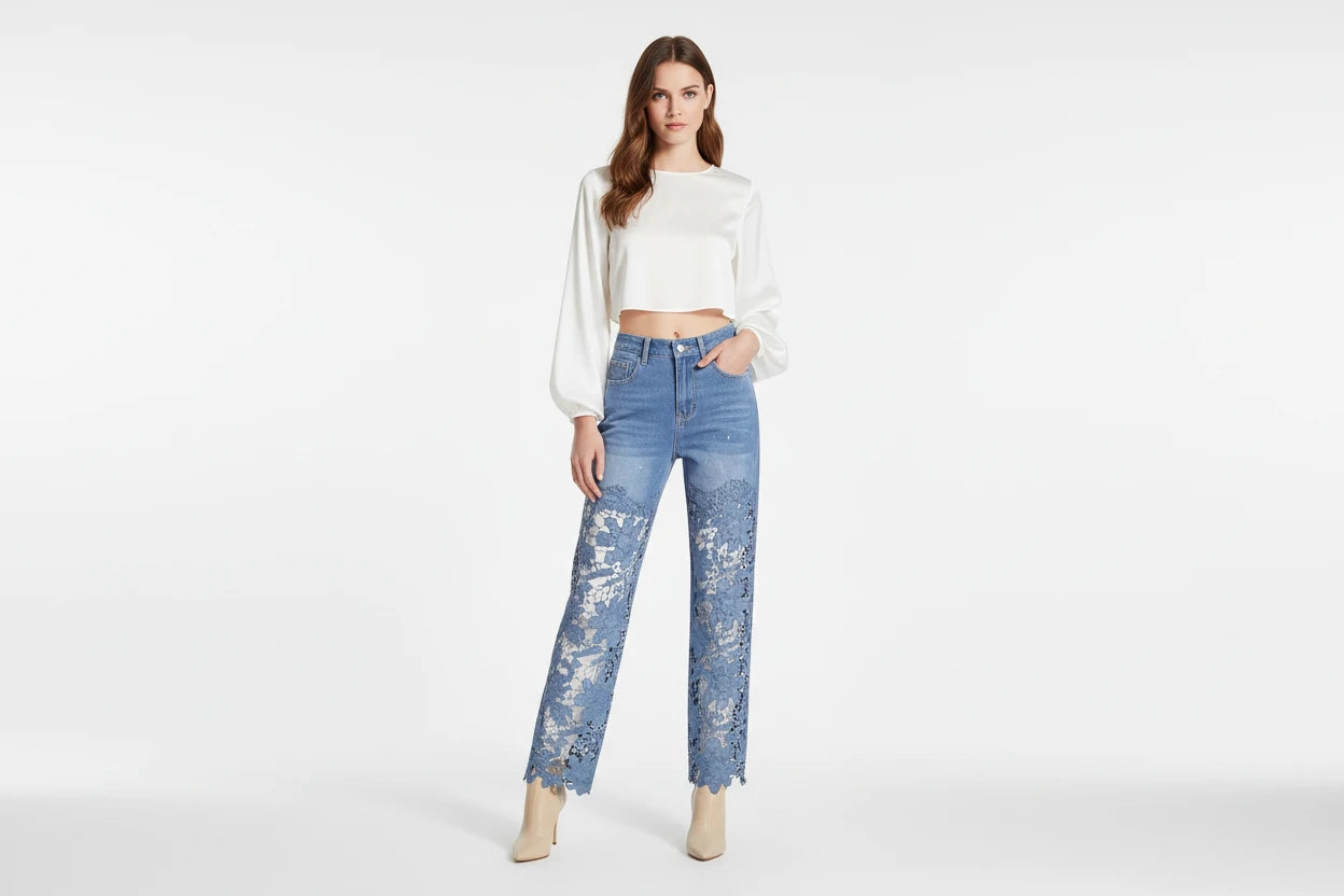 Modne Damskie Jeansy Slim Fit z Wysokim Stanem – Modelujące Spodnie z Guzikami