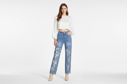 Modne Damskie Jeansy Slim Fit z Wysokim Stanem – Modelujące Spodnie z Guzikami