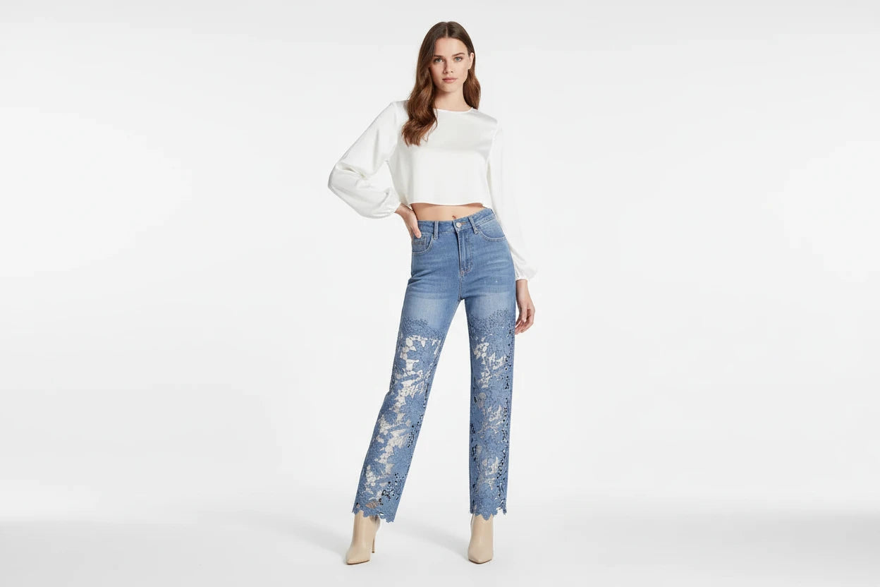 Modne Damskie Jeansy Slim Fit z Wysokim Stanem – Modelujące Spodnie z Guzikami