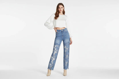 Modne Damskie Jeansy Slim Fit z Wysokim Stanem – Modelujące Spodnie z Guzikami