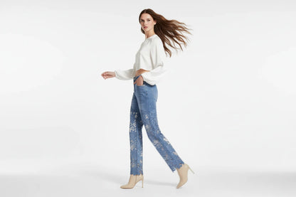 Modne Damskie Jeansy Slim Fit z Wysokim Stanem – Modelujące Spodnie z Guzikami