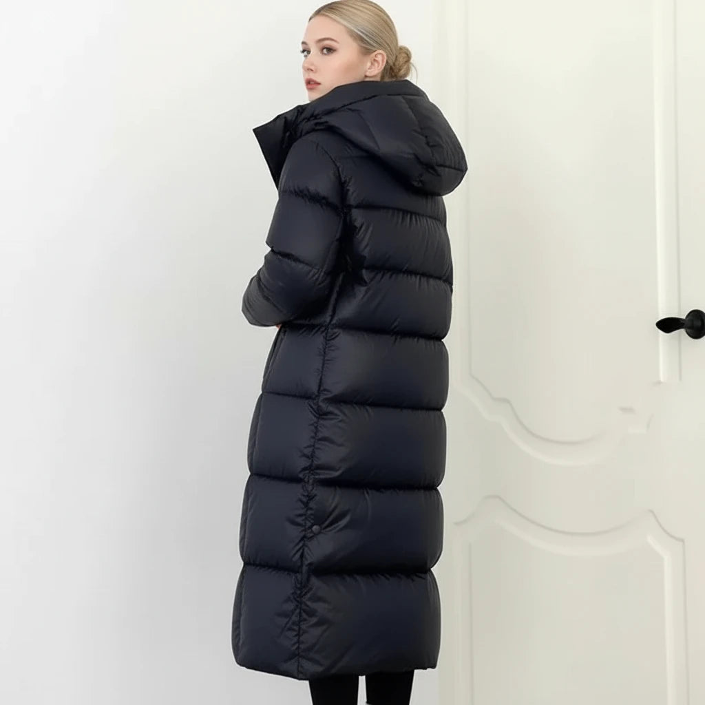 Zimowa Długa Kurtka Damska Puchowa czarna