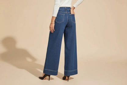Wide Leg, Które Pracują dla Sylwetki – Niebieskie Jeansy z Wysokim Stanem i Charakterem Vintage