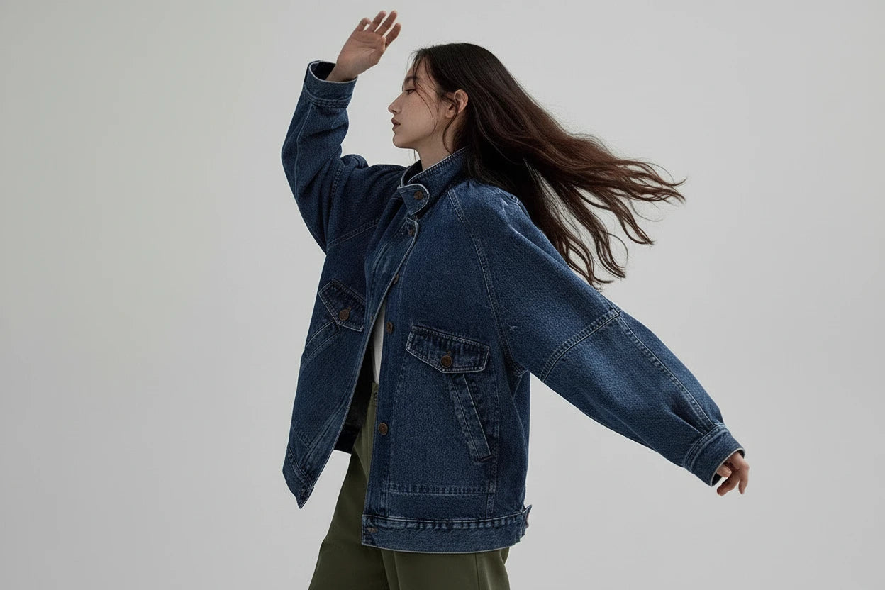 Damska Kurtka Jeansowa Blue Denim – American Retro Aura