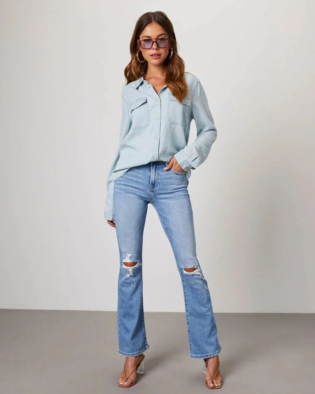 Jeansowa koszula Basic denim długi rękaw
