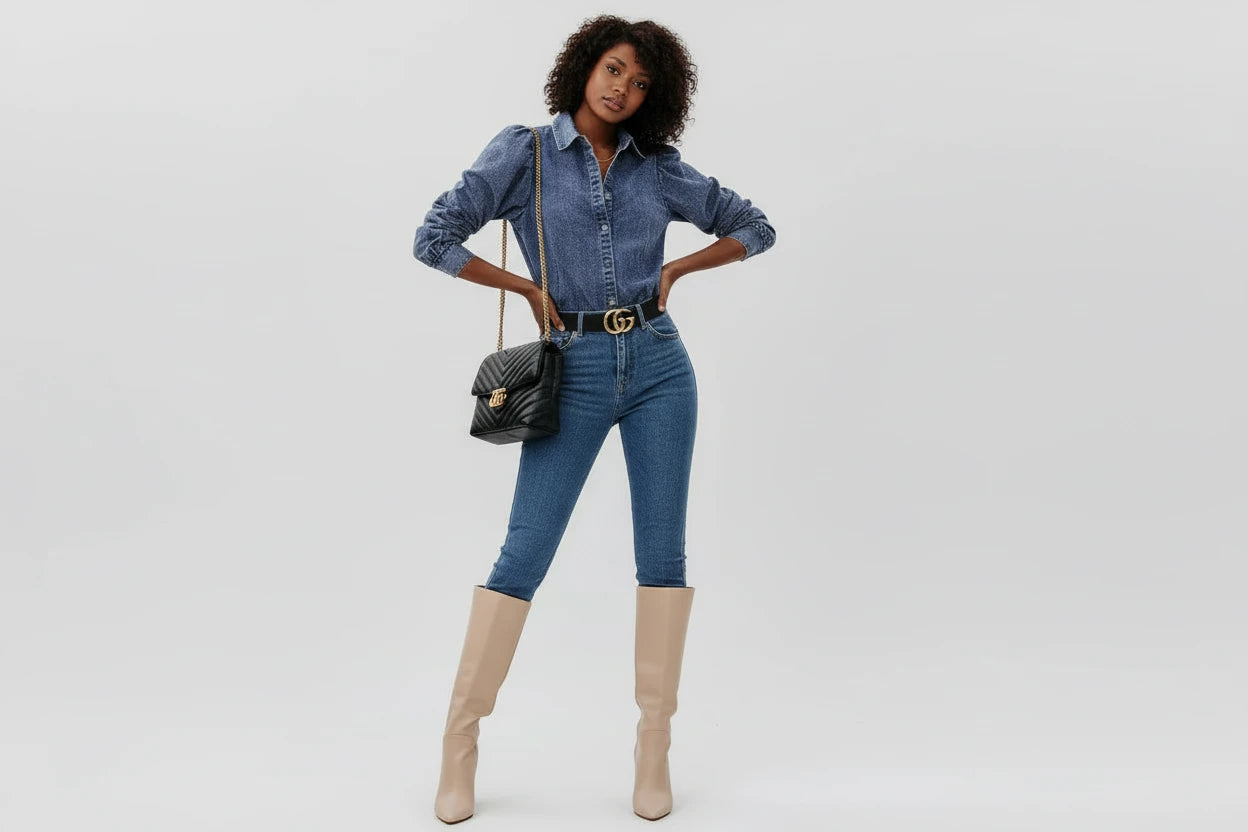 Dżinsowa koszula damska Puff sprany Denim