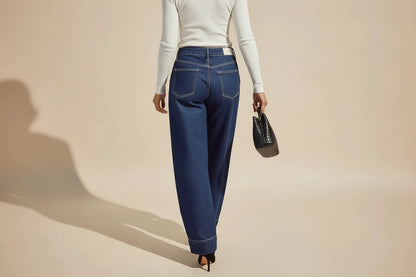 Wide Leg, Które Pracują dla Sylwetki – Niebieskie Jeansy z Wysokim Stanem i Charakterem Vintage