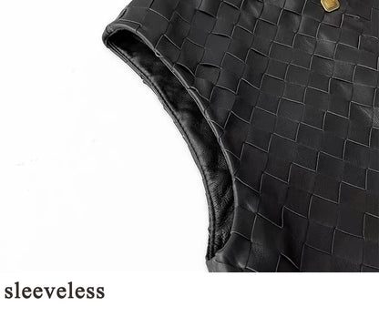 Ręcznie Dziana Skórzana Kamizelka Damska Skóra owcza