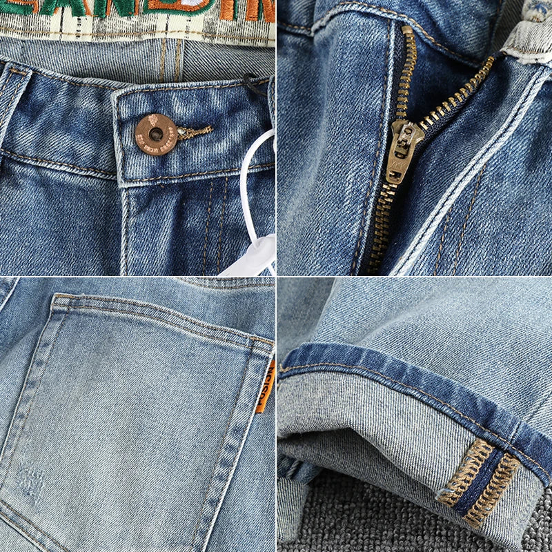 Męskie jasnoniebieskie jeansy washed – retro prosta nogawka całoroczny denim