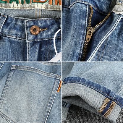 Męskie jasnoniebieskie jeansy washed – retro prosta nogawka całoroczny denim