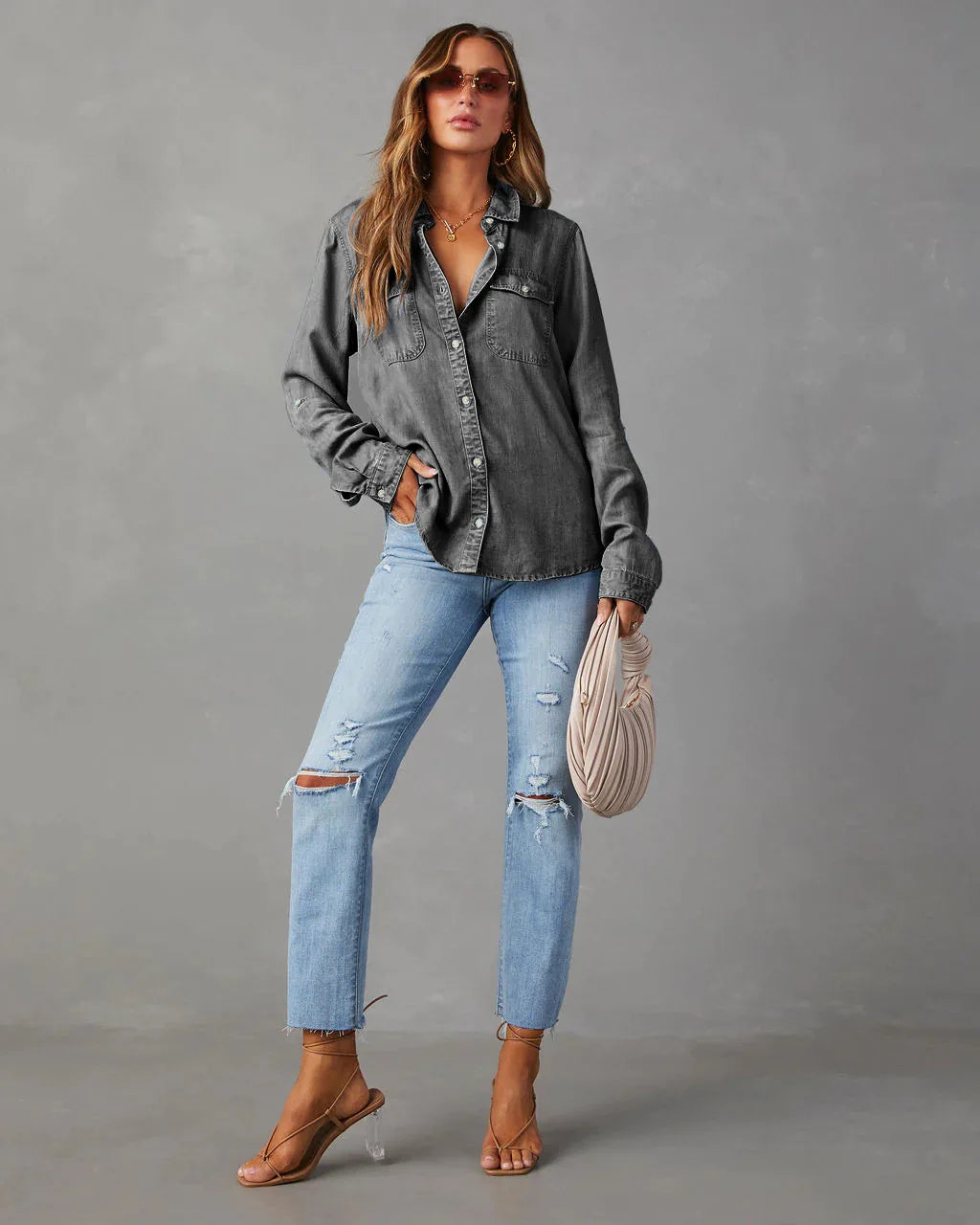 Jeansowa koszula Basic denim długi rękaw