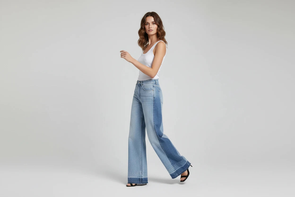 Damskie Jeansy Baggy Denim Z Wysokim Stanem i Kieszeniami