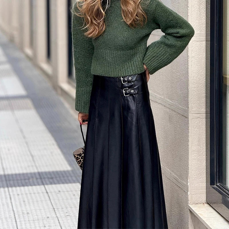 Elegancka czarna Spódnica High Waist z klamrą