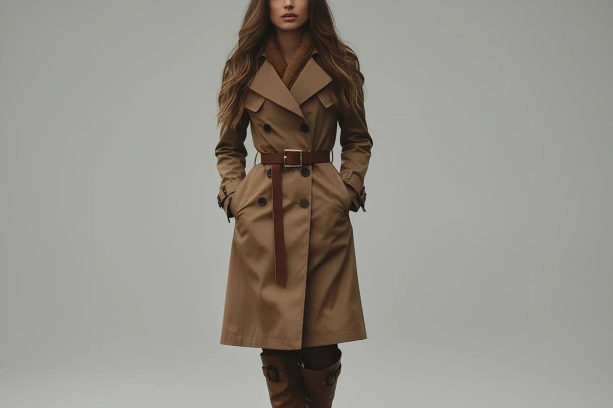 Elegancki Długi Trencz Damski Dwurzędowy Eclipse