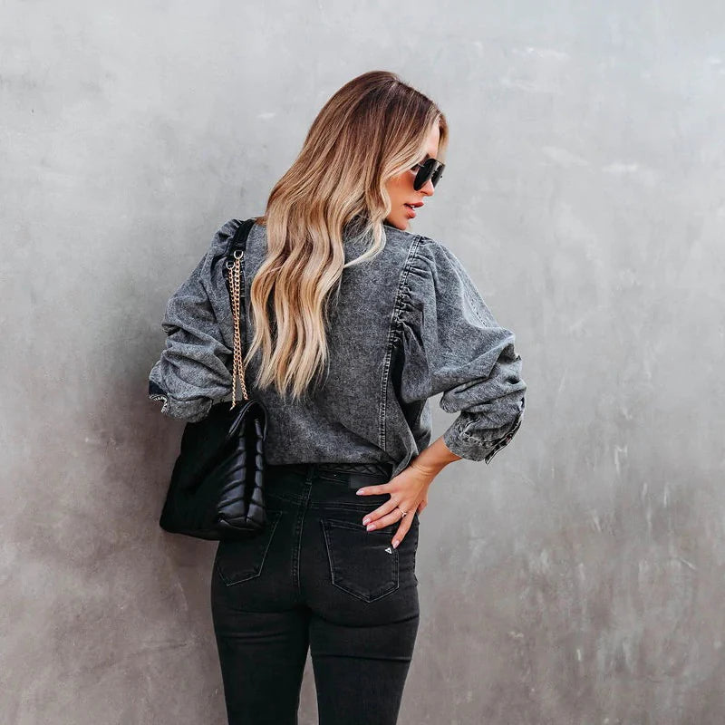 Dżinsowa koszula damska Puff sprany Denim