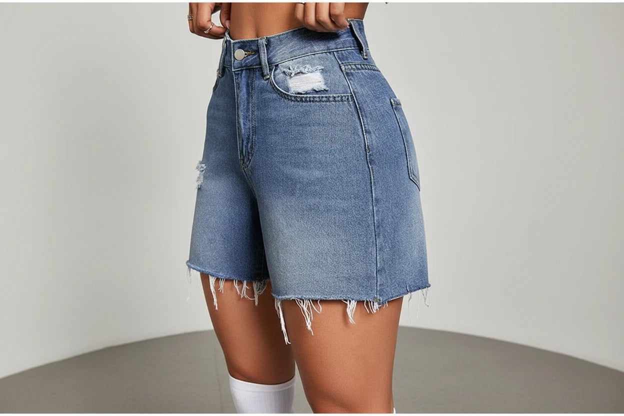 Stylowe damskie szorty jeansowe z wysokim stanem mom jeans