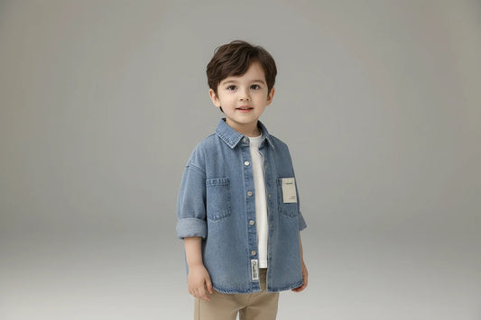 Niebieska Koszula Dżinsowa dla Chłopca Wywijany Kołnierz