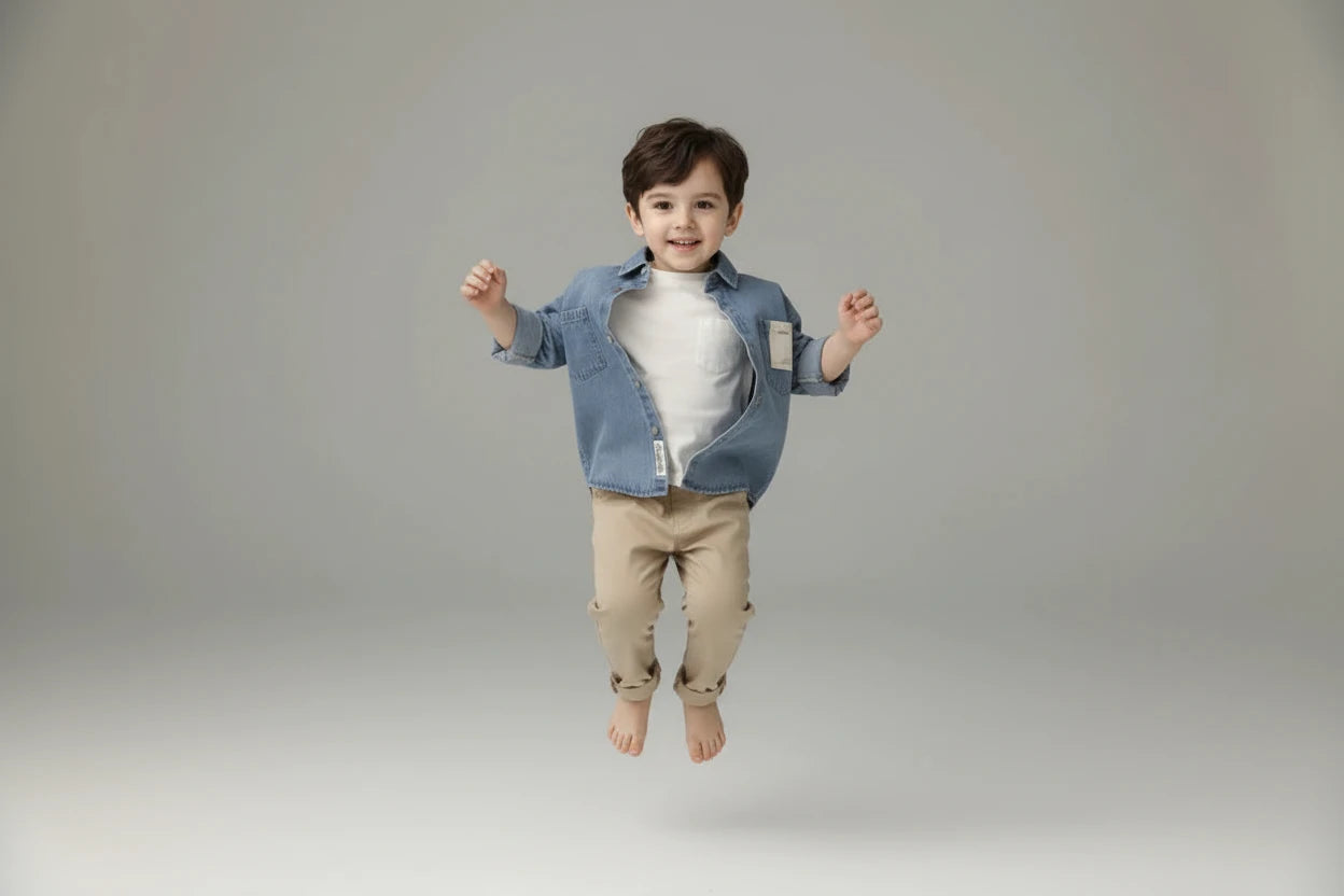 Niebieska Koszula Dżinsowa dla Chłopca Wywijany Kołnierz