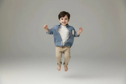 Niebieska Koszula Dżinsowa dla Chłopca Wywijany Kołnierz